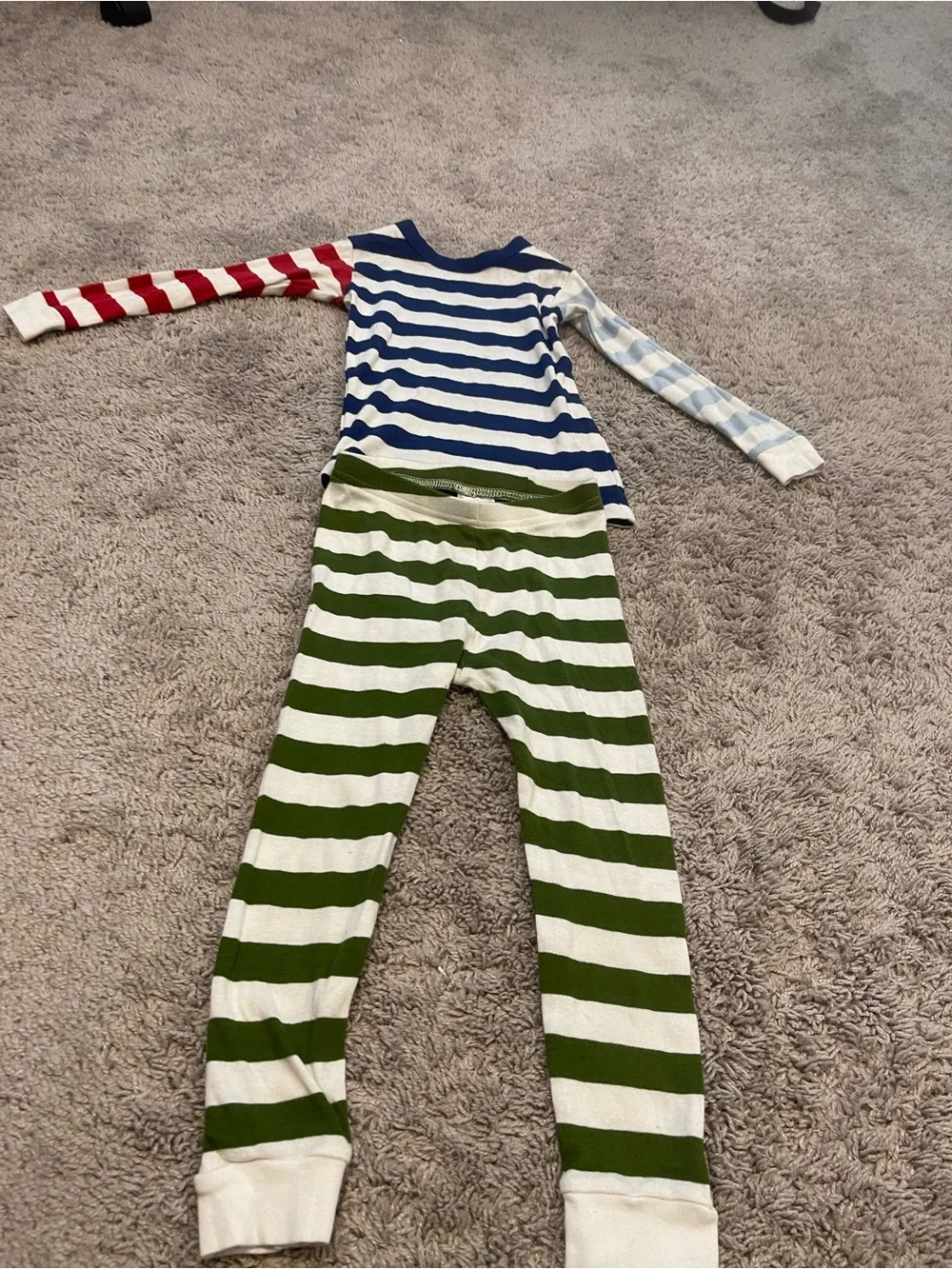 Striped Kids One-Piece Pajama - Blue, Red, Light Blue & Green